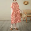 Vestido de verano holgado de lino y algodón suave y ligero de manga corta, novedad de 2023, estampado Floral para mujer, estilo informal de viaje para la playa
