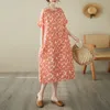 2023 New Arrival Short Sleeve Thin Light Soft Cotton Linen Loose Summer Dress Print Floral Women Travel Casual Beach Style