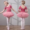 Dancewear Short Sleeve Dance Dress for Girls Cotton Ballet Dancewear With Tulle Toddler Ballet Dress Kids Tutu Dress Kids Dance Kirts 230612