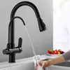 Rubinetti per lavabo da bagno Rubinetto da cucina per acqua pura nero opaco Doppia maniglia e acqua potabile fredda Miscelatori da cucina estraibili 230612