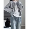 Women's Knits Preppy Style Y2k Sweater Short Loose Spring Grey Cropped Cardigan Zipper Knitted Tops Casual Jacket Oversized Sueters