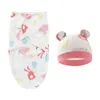 Filtar Swaddling 2pcsSet 06 Månad Baby Swaddle Cotton Sleepsack Filt Wrap Hat Set Spädbarn Justerbar Born Sleeping Bag 230613