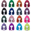 Lace Wigs MSIWIGS Kort Krullend Blauw Bobo Synthetische Cosplay Pruiken voor Vrouwen Oranje Rood Groen Natuurlijk Hittebestendig Haar met Bang voor Meisje Z0613