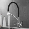 Robinets de cuisine Robinet gris avec robinet pour eau potable Mélangeur à filtre à double bec à poignée unique Support de pommeau de douche rotatif à 360 °