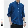 Casual herenoverhemden heren denim blauw shirt met lange mouwen jongens kraag knop omhoog top slim fit Japanse streetwear plus size 3xl 4xl