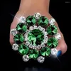 Fedi nuziali scintillanti strass verdi oversize rotondi regolabili gioielli con polsino aperto per le donne anello geometrico di cristallo