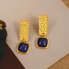 Kolczyki Dangle Boho lapis lazuli kwadratowy kształt kropla retro styl biżuterii złotą damską