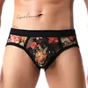 Underpants Men Briefs Sexy Low Rise Lace See Through Breathable Floral Pattern Male Underwear Intimates