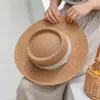Женская ручная ручная соломенная шляпа летняя пляжная шляпа для женщин мужская панама мода вогнутая плоская защита козырьки солнцезащитные шляпы 220305i