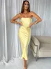 カジュアルドレスサテンバックレスミディ女性ドレスサマーガウンファッションストラップレスのボディコンエレガントなドレス2022ナイトパーティーレディベスティドスZ0612
