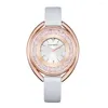 Armbanduhren Luxusuhr Damen Mode Damen Quarz Armbanduhren Roségold Leder Damenuhr ICED OUT Floating Diamonds Montre