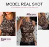 Womens Ladies Ribbed Thick Strap Low Cut Tight Slim Fitted Sporty Workout Tank Tops Leopard Print for Women
