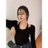 Koreanischen Stil Gefälschte Zwei-Stück Halter Weiß Pullover T-shirt frauen Herbst 2023 Neue Langarm Schlank Engen Bodenbildung pullover