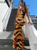 Casual Dresses Klalien Print Tiger Maxi Dress for Women Summer Fashion Casual Beach Vacation Street Clubwear Strap Long Bodycon Dress New 2022 Z0612