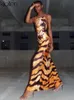 Casual Dresses Klalien Print Tiger Maxi Dress for Women Summer Fashion Casual Beach Vacation Street Clubwear Strap Long Bodycon Dress New 2022 Z0612