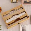 Organization 3 In 1 Cling Film Cutter Aluminum Foil & Film Dispenser Bamboo Wrap Dispenser Organizer Food Wrap Dispenser Kitchen Accessories