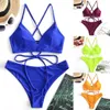 Women's Swimwear Plus Size Swimwear Women Bikinis Set Bikini Solid Set Swimsuit Two Piece Filled Bra Swimwear Beachwear Bikinis Sets For Teens Z0613