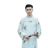 Etniska kläder Ancient Costume Chinese Traditional Tang Suit Male Cheongsam Stand Collar Men's Long Robe Cotton Linen broderad klänning