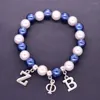 Charm Bracelets Stretch Branco Azul 10 Mm Contas Pérolas Letras Gregas Zeta Phi Beta ZOB Sociedade Jóias Femininas