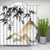 Curtains Water Ink Painting Plant Shower Curtains Chinese Classical Style Bamboo Bathroom Decor Waterproof Mildew Proof Cloth Curtain Set