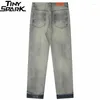 Herenbroek 2023 Mannen Streetwear Blauwe Jeans Gescheurde Gaten Ster Borduurflarden Retro Denim Harajuku Jogger Broek