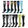 Chaussettes de sport Compression Bas Hommes Femmes Running Stripes Dots Love Stars Sport Flight Nylon Varices Genou Long