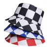 Berretti LDSLYJR 2023 Cotton Plaid Print Two Sides Wear Bucket Hat Fashion Joker Outdoor Travel Sun Cap per uomo e donna 187