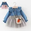 Meisje Jurken Baby Feestjurk Prinses Dragen Lange Mouwen Denim Mesh 0-4 Jaar Verjaardag Peuter Kostuum Baby Vestidos