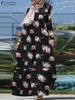 Podstawowe sukienki swobodne muzułmańska sukienka Czecha Maxi Sundress Turcja Abaya Isamiczne odzież Zanzea Women Vintage Ruffles Długie rękawie Hidżab Vestido 230613