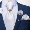 Corbatas de lazo de 8 cm para hombre, corbata de seda blanca sólida, corbata para hombre 039s, corbatas formales para fiesta de boda, gemelos, broche de flor de pañuelo, conjunto de regalo para hombre Corb216255f