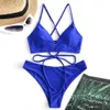 Women's Swimwear Plus Size Swimwear Women Bikinis Set Bikini Solid Set Swimsuit Two Piece Filled Bra Swimwear Beachwear Bikinis Sets For Teens Z0613