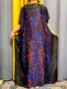 Ethnic Clothing Muslim Fashion Abayas For Women 2023 Purple Print Short Sleeve Silk Jilbab African Traditional Summer Woman Dresses With Turban 230613