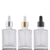 Frascos conta-gotas de vidro transparente/fosco 30ml Reagente líquido Pipeta Quadrado Óleo essencial Frascos de perfume Frascos de óleo de fumaça e líquidos Frascos de bambu Vsmq