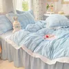 Conjuntos de cama Kawaii Princess Seersucker Conjunto de cama luxo cor sólida capa de edredon capa de lençol tamanho único para decoração de menina Z0612