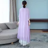 Ethnic Clothing Vintage Chiffon Embroidery Long Top Wide Leg Pants Suit Casual Loose Elegant Women National Chinese Style Two Piece Set