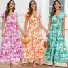 Kobiety kwiatowy nadruk swobodna sukienka Summer Elegancka w stylu vintage bohemian maxi sukienki Kobieta duża huśtawka wakacyjna sukienka