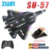 Electric/RC Aircraft RC Plane SU57 2.4G med LED -lampor Flygplan Remote Control Flying Model Glider Epp Foam Toys Airplane for Children Gifts 230612