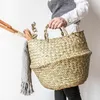 Storage Baskets Handmade Bamboo Basket Folding Clthoes Laundry Straw Wicker Rattan Seagrass Belly Garden Flower Pot Plant 230613