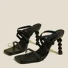 Liyke Vreemde Stijl Hoge Hakken Vrouwen Gezellige Stretch Slip-On Back Strap Sandalen Mode Vierkante Neus Zomer Schoenen Sandalias de Mujer