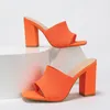 Liyke Orange Knitted Stretch Fabric Womens Thick Heels Slippers Summer Fashion Open Toe Gladiator Sandals Female Shoes Pumps