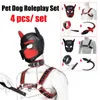 Prodotti Bdsm Set per giochi di ruolo per animali domestici Cucciolo Gioca per cani Maschera per cappuccio Maschera per feste Pettorina per petto maschile in pelle Cintura per coda di cane Collare per collo per cucciolo Giocattolo del sesso