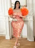 Plus storlek klänningar blommor tryckt storlek 4xl kvinnor kronblad ärm i orange röd lapptäcke cocktail party kläder för damfrikanska klänningar 230613