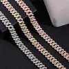 Strands TOP Hop Bling pavimentado diamantes de imitación cadena cubana gargantilla collar para mujeres 12mm Iced Out Rose Gold Color Prong Jewelry 230613