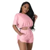 Damen-Trainingsanzüge 2023 INS Solid Young Casual High Waist Braid ShirtShort Short Sleeve Pants Skinny Women 2-Piece Set