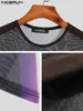 Men's T-Shirts INCERUN Tops American Style Men See-through Mesh Camiseta Sexy Casual Male Stretch Printing Long Sleeve T-shirts S-5XL 230613