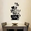 Creative Flower Vine Coffee Cup Wall Sticker för Cafe Restaurant Decoration Decals Wallpaper Hand Carved Kitchen Stickers