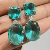 Dangle Oorbellen Luxe Designer Ovale Grote Groene Zirkoon Kristal Voor Vrouwen Zilver Kleur Metalen Steen Bruiloft Sieraden