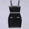 Abiti casual Est Lady Bandage Dress Black Silver Mix Elegante abito da sera con bottoni impreziosito da bottoni con motivo a leone