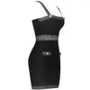 Abiti casual Est Lady Bandage Dress Black Silver Mix Elegante abito da sera con bottoni impreziosito da bottoni con motivo a leone