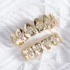 New Fashion Grills Silver Gold Plated Full Bling CZ Iced Out Teeth Grillz Top Bottom Cross Grills Set Jewelry Gifts for Men